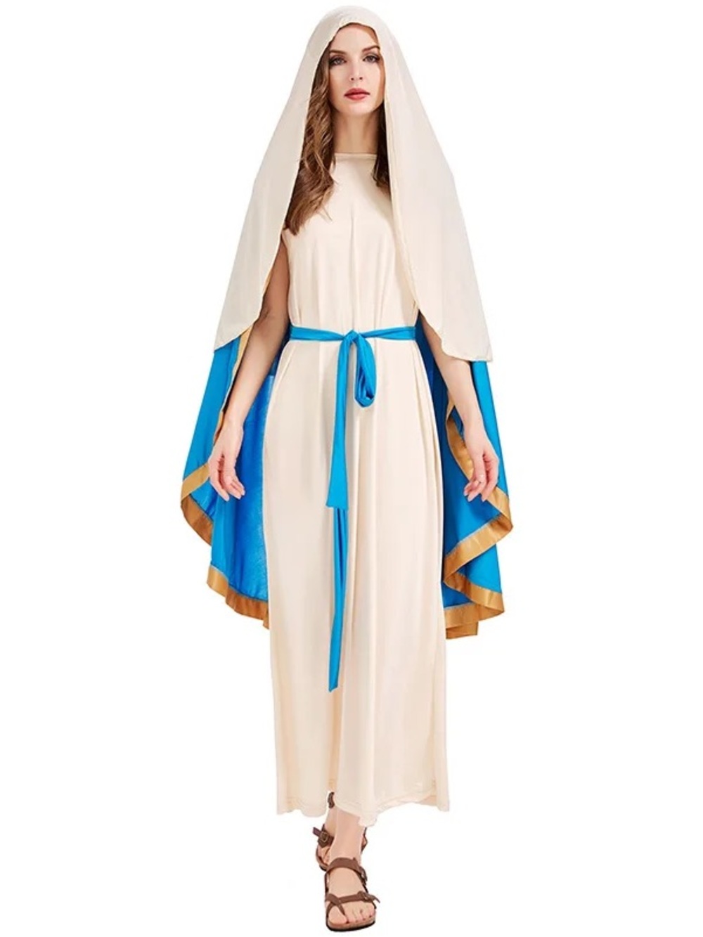 Spirit Halloween Virgin Mary Costume w/Robe with Hooded Cape & belt size Lg